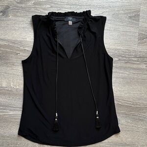 T Tahari Black Ruffle-Tie Sleeveless Shell Top